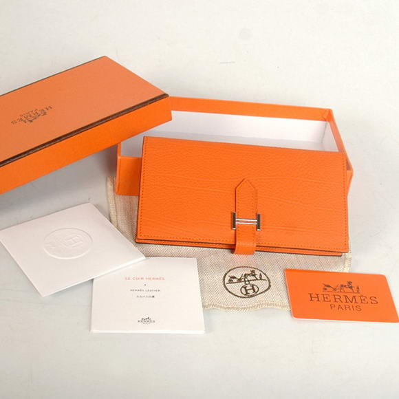 High Quality Hermes Bearn Japonaise Original Leather Wallet H8022 Orange Fake - Click Image to Close